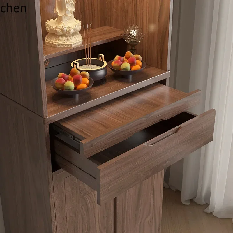 B6   New Chinese Style Solid Wood Standing Cabinet Black Walnut Guanyin Buddha Statue Altar Home Shrine Altar Cabinet