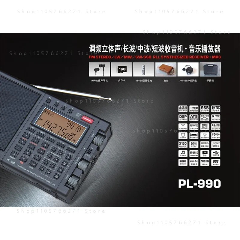 PL-990 Portable Radio, Full Band FM/MW/SW/SSB Receiver with Bluetooth Speaker & Music Player