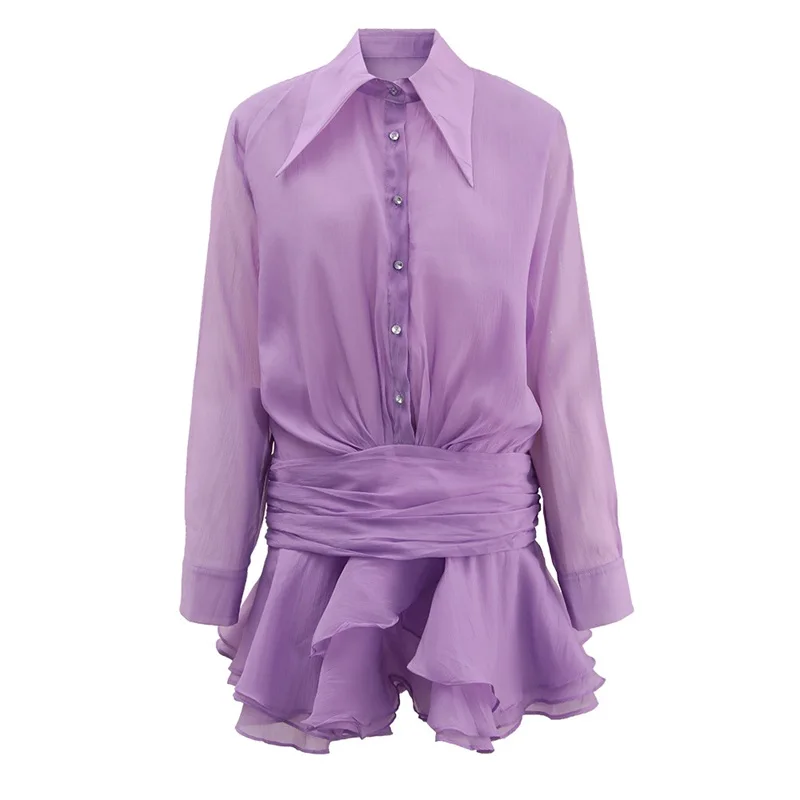 Light Purple Women Suit Skirt Long Blazer With Belt Short Mini Prom Dress Formal Office Lady Business Jacket Coat Outfit