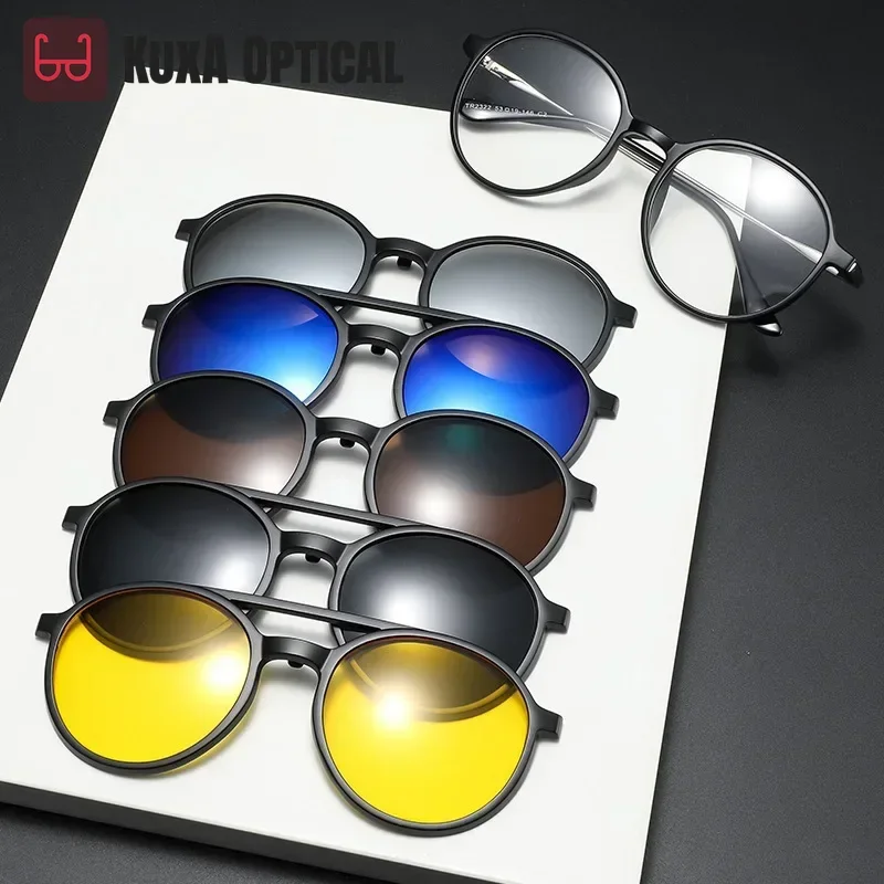 

Xuka Sports 6 In1 Magnetic Clip Sunglasses Frames Multifunction Round Women Glasses Fashion Trend Polarized Customizable Myopia