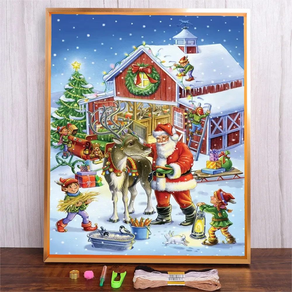 

Christmas Pattern Printed Cross Stitch Set For Beginner Adults Instructions Needle Hand Cartoon Kit Starter Set Hand Embroidery