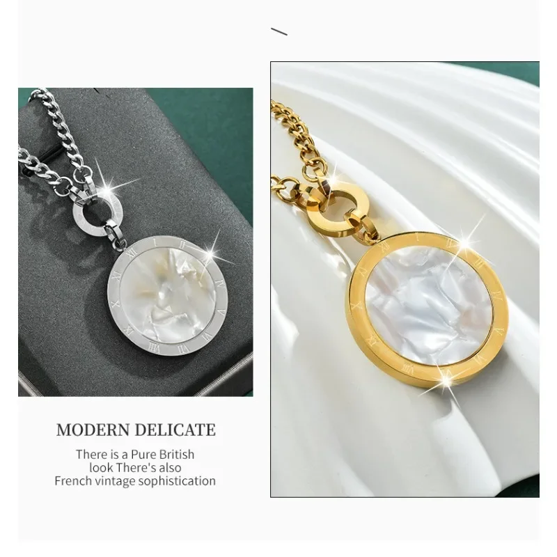 سلسلة سترة من الفولاذ التيتانيوم عصرية ومتعددة الاستخدامات، قلادة طويلة دائرية هندسية على الوجهين من الفولاذ التيتانيوم