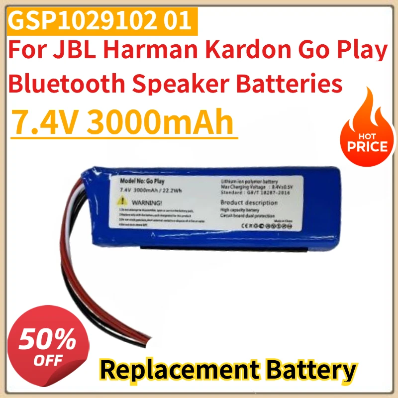 

High Quality New GSP1029102 01 Replacement Battery 7.4V 3000mAh For JBL Harman Kardon Go Play Bluetooth Speaker Batteries