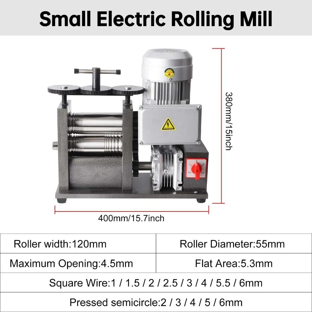 مطحنة لف المجوهرات الكهربائية: 120 مم 370 وات 0.5 حصان للضغط على صفائح الأسلاك الذهبية/الفضية، آلة مطحنة لف المعادن الصغيرة #2