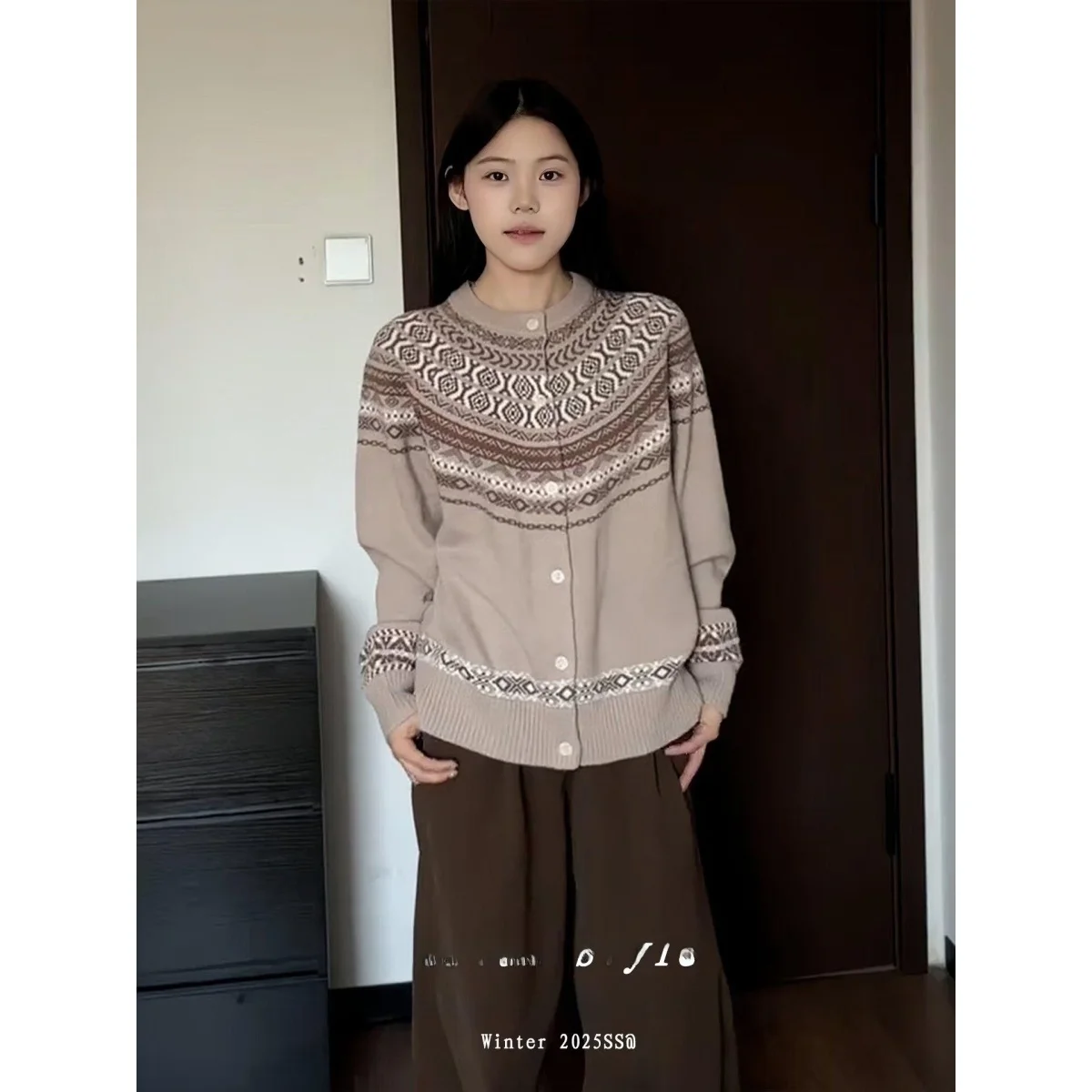 سترة محبوكة من American Sle V-Ne للرجال، لون كاجوال فضفاض مناسب للشتاء، ملابس خارجية من ألياف البوليستر الناعمة #3