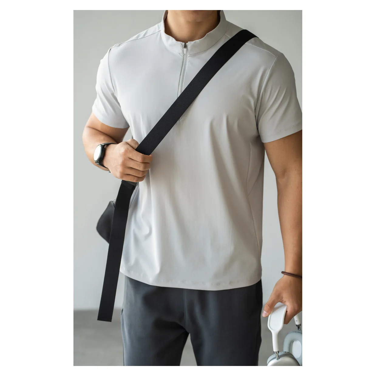 

Quick Dry Sport Short Sleeve T-Shirt Men's Spring New Outdoor Fitness Running Clothes Half Zip up Slim Fit Fashion Urban Style