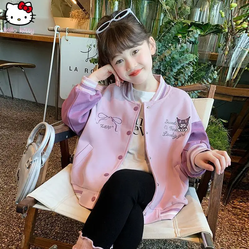 

Anime Girls Kuromi Clothing Long Sleeve Jacket Kawaii New Cartoon Spring Autumn Children's Baseball Suit Sanrio Fashion Casual