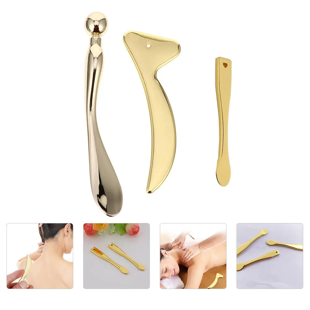 3pcs Metal Eye Cream Spatula Face Massage Stick Beauty Scoop Skincare Tool Facial Mask Spoon Applicator Spoon Golden