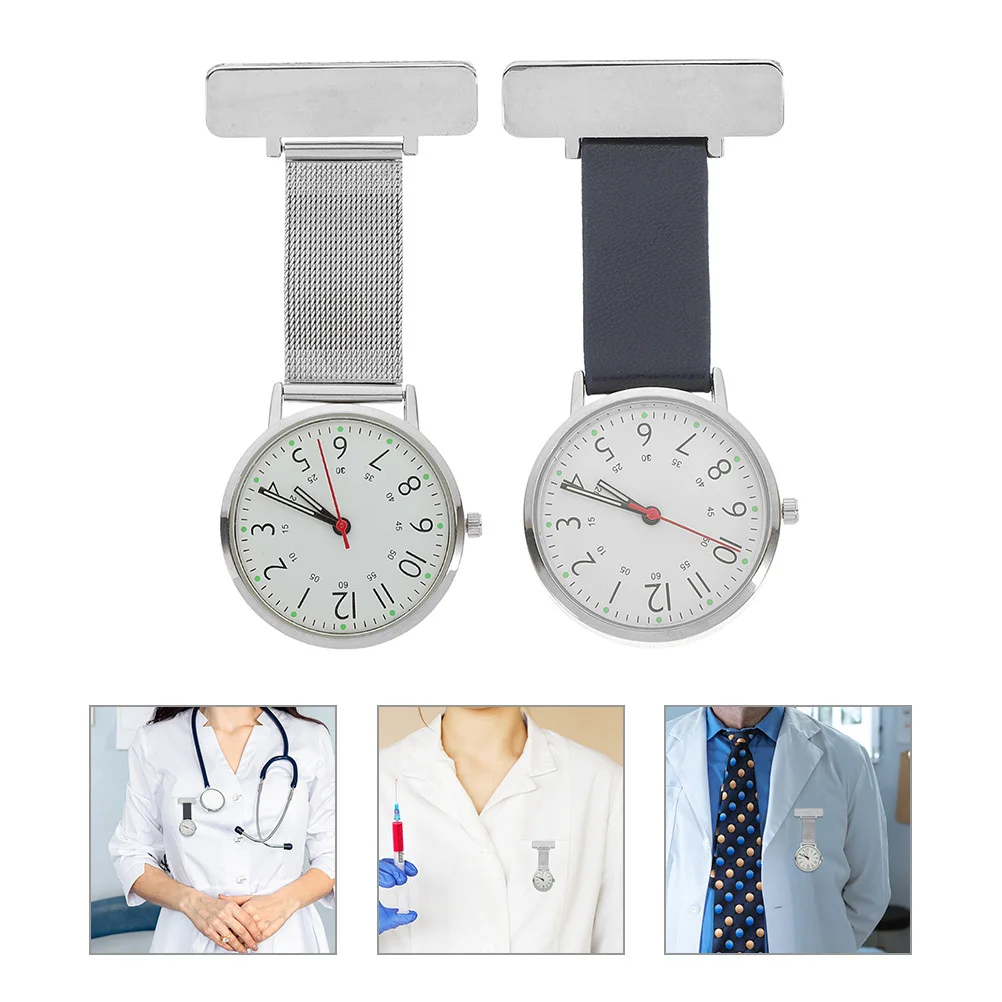 Orologio da tasca portatile da infermiera da 2 pezzi, orologio medico da donna per orologio in metallo per infermiera, donna, uomo