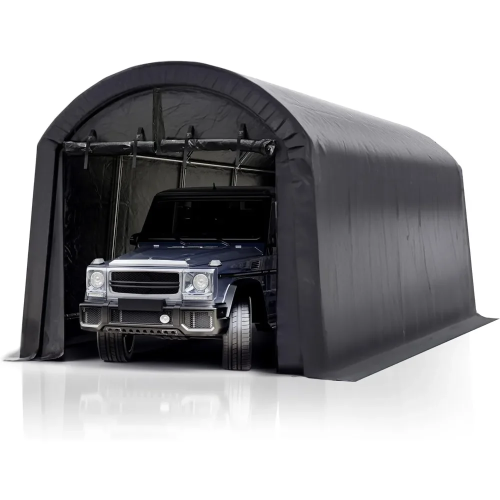 10x20 FT Heavy Duty Carport,Round Style Portable Garage Waterproof Anti-Snow Shelter Storage Canopy, Doors Sheds ,Black