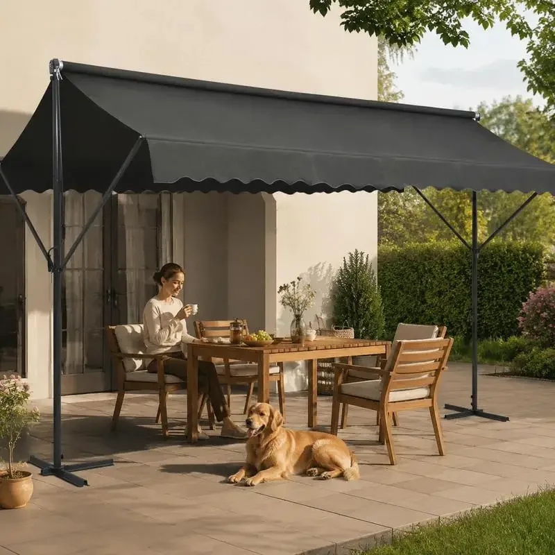 Pergola autonome avec structure en acier et toile en polyester 500 x 300 cm, toit double inclinable, protection solaire, expédié depuis un entrepôt local