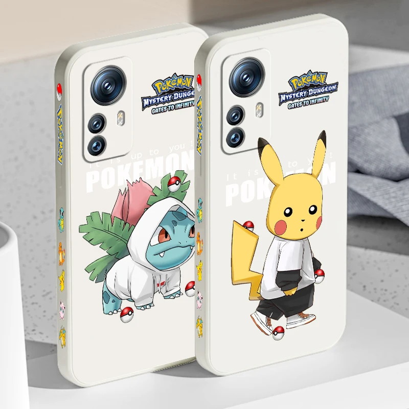 Pokemon Pikachu Bulbasaur Liquid Left Rope For Xiaomi Mi 13 12T 12 11T 11i 11 A3 10T 10 CC9E 9 Pro Lite Ultra 5G Cover