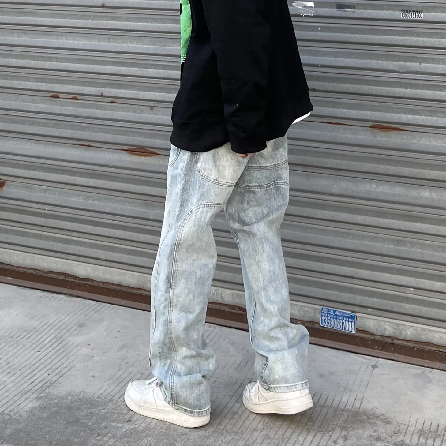 

Уличная одежда в стиле ретро, мужские джинсы, свободные прямые брюки, падающие, с высокой талией, модные брендовые универсальные длинные брюки, повседневные хлопковые джинсы