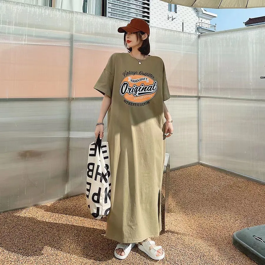 

Summer New Korean Style Fashionable Long Knee-Length Women's Sleepwear Loose plus Size Home Clothes Nightgown Can Be Worn out...