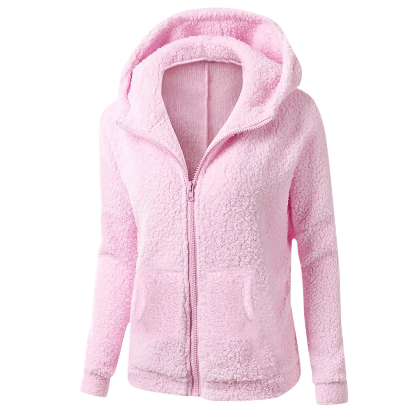 

Over Size Women'S Fashion Solid Colour Sweatshirt Loose Hooded Plush Zip Up Jacket Top New Fashion Simple Versatile Women'S 2023