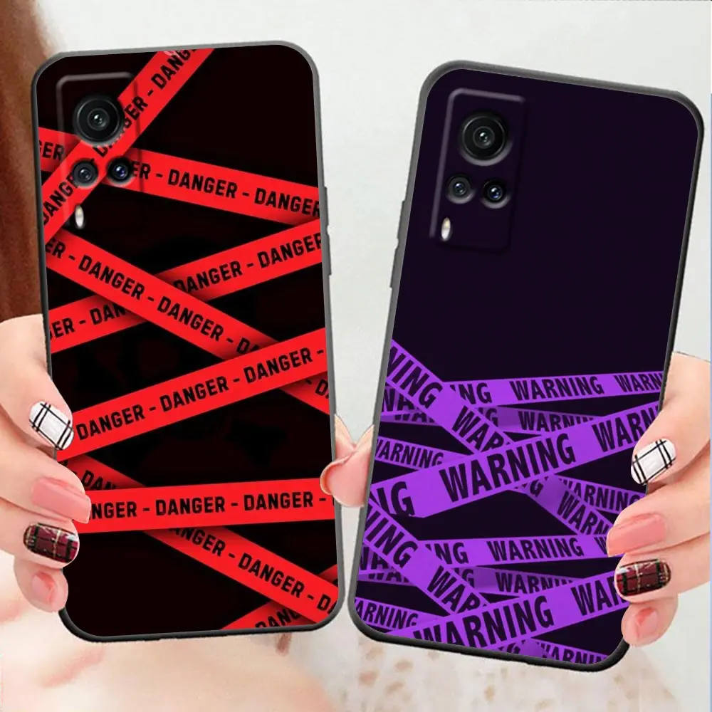 Phone Case For VIVO X90 X80 X70 X60 X50 X30 X23 V29 V27 V25 V23 V23E V21 V21E V20 Case Funda Capa Shell Cover WARNING DANGER