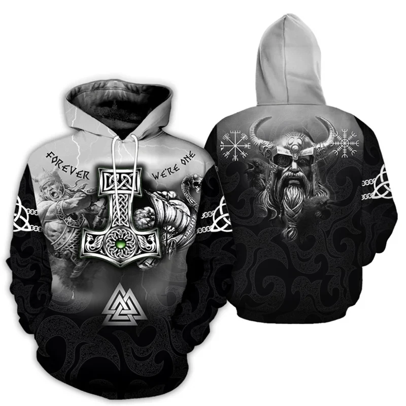 Vintage Sweatshirt Men 3D Print Viking Mythology Hooded Long Sleeve Oversized Hip Hop men Hoodies Sweatshirt men coat