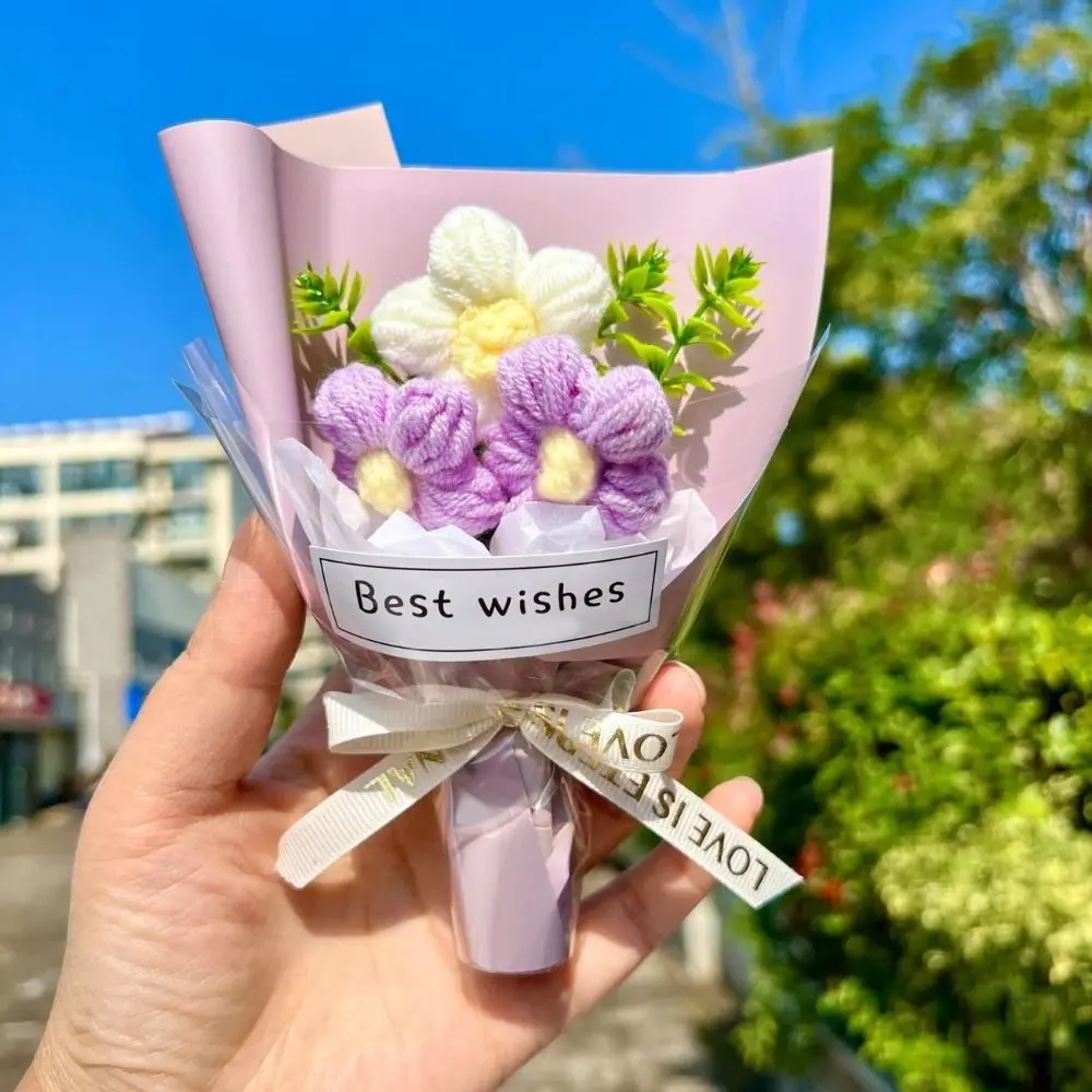 Buquê decoração flor diy buquê dos desenhos animados de malha buquê de flores elegante adorável mini buquê de flores festa de aniversário