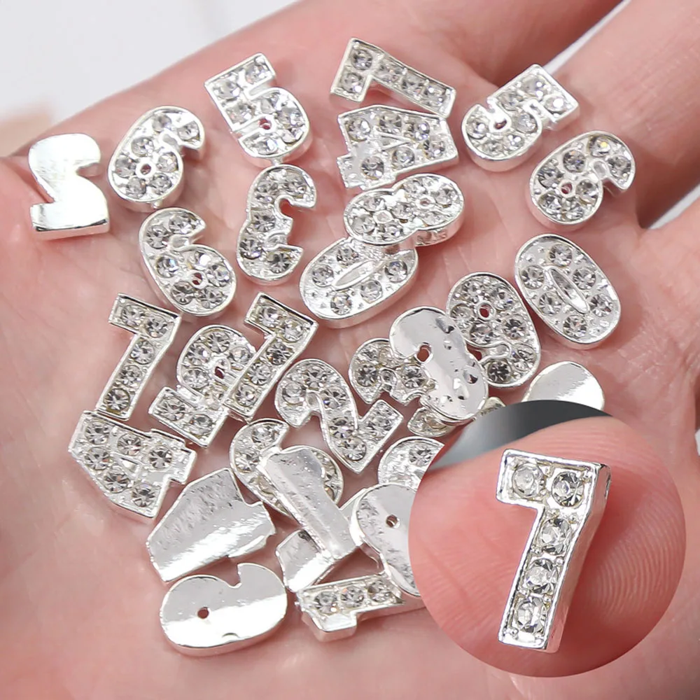 100pcs/lot 3D 0-9 Numbers Nail Art Charms Gold/Sliver Diamond Rhinestones Decorations Nail Accessories Metal Nail Jewelry Bulk