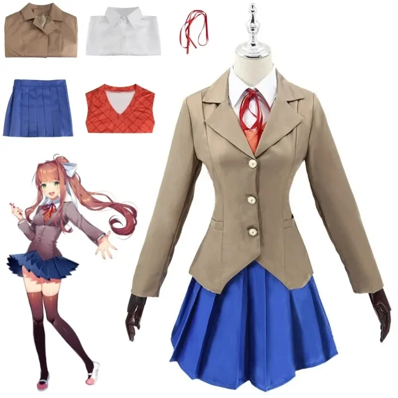 Disfraces de Cosplay de Monika del Anime Doki Doki Literature Club, Disfraces de Halloween de Sayori, Yuri y Natsuki para Mujer, Vestido, Ropa