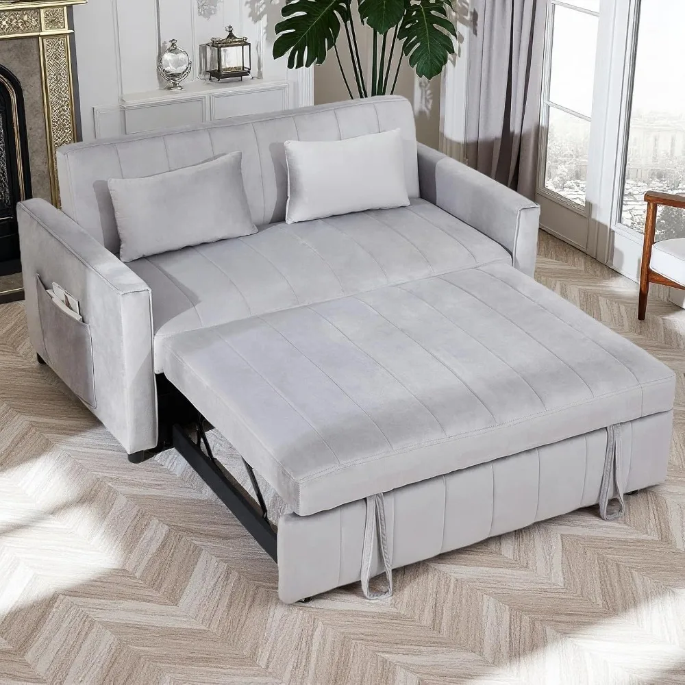 

3 in 1 Convertible Sleeper Sofa Bed,55.51" Velvet Futon Sofa Bed, Pull Out Couch for Bedroom&Living Room, Loveseat Sofa Bed