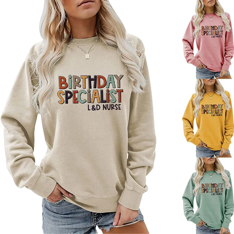 

Autumn winter loose crew-neck hoodie Birthday specialist printed casual long-sleeved top