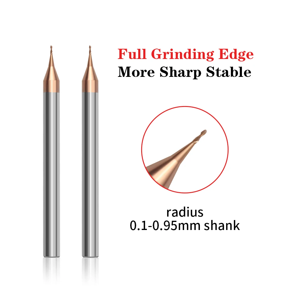 Imagem -02 - Valltools-extremidade do Carboneto de Tungstênio para o Router do Cnc com Micro Bola Haste mm Cortador do Metal R0.1-r0. 95 Milímetros Hrc60