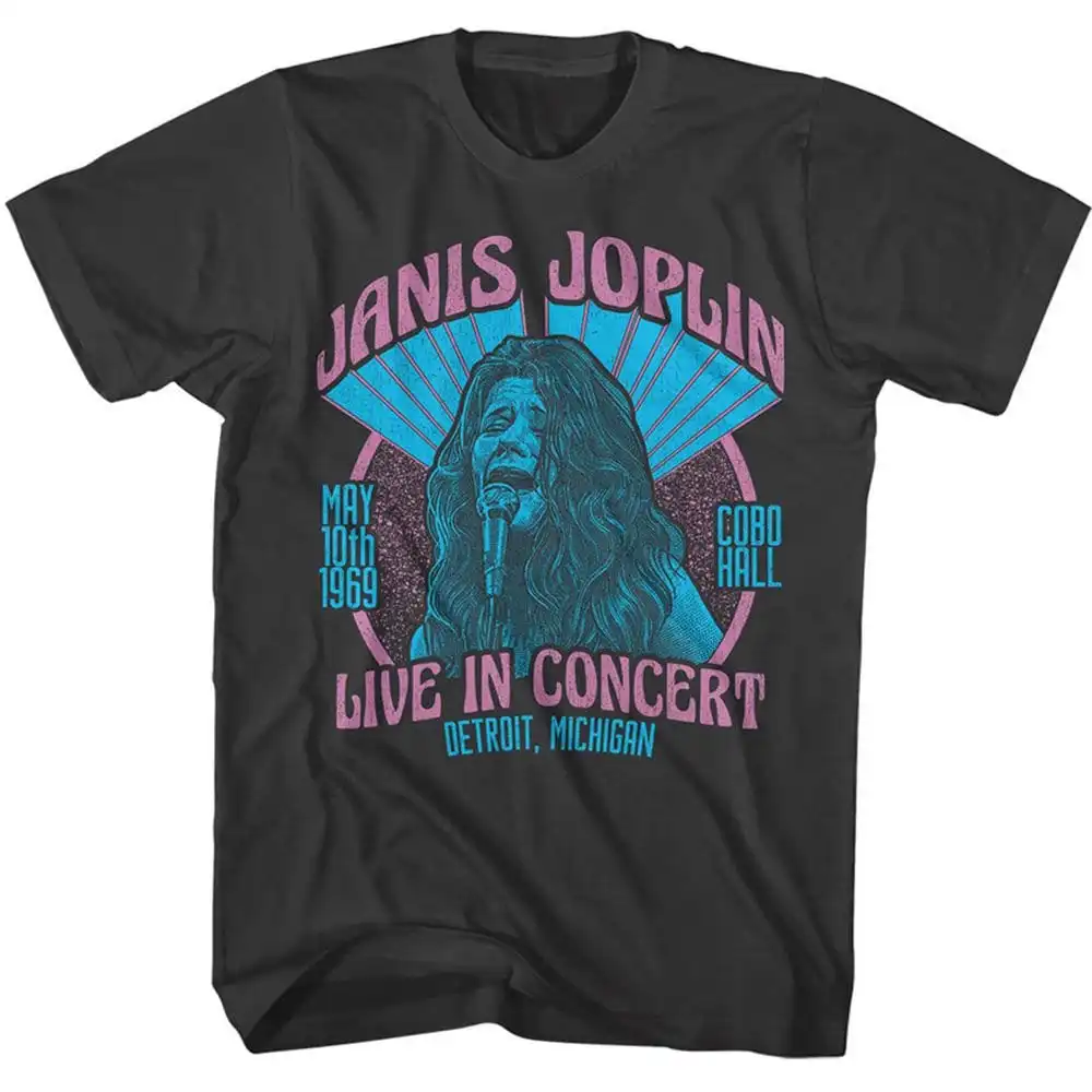 Janis Joplin Live Cobo Hall Distressed Smoke Adult T Shirt