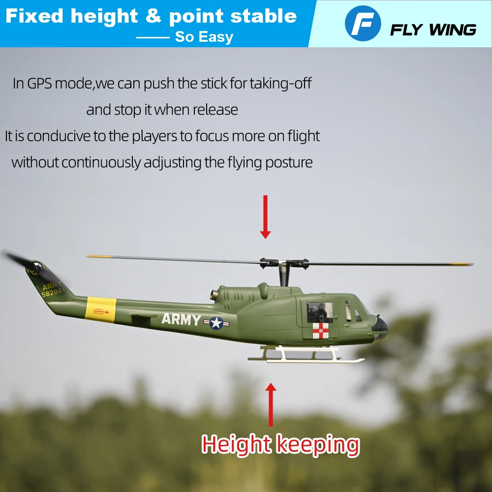 FLY WING UH-1 V3 RC Helicopter Upgrade Version Scale Helicopter H1 Flight Control System 6CH UH1 Huey GPS Altitude Hold RC