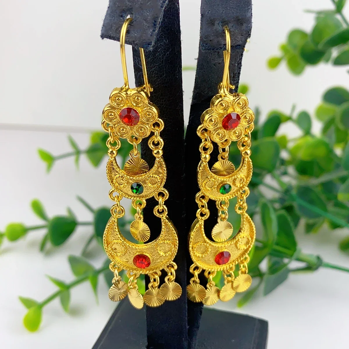 Luxury Ethiopian Gold Color Zircon Clip Earrings for Women Girls Habesha Eritrean Tassel Hanging Jewelry Designs Accessories