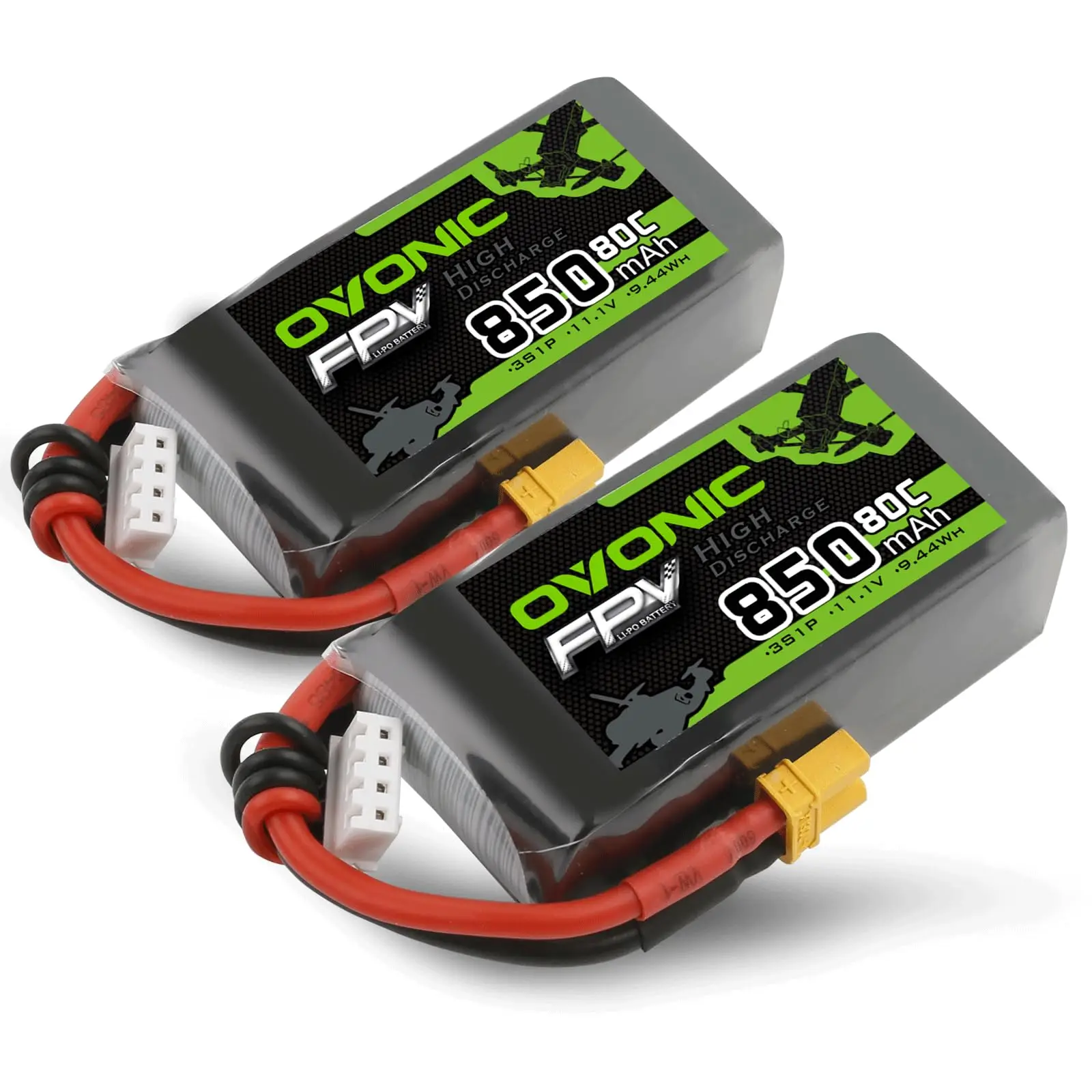 OVONIC 3S Lipo Battery 80C 850 mAh with XT30 for RC Aeroplane Quadcopter Helicopter FPV Racing Drone (2 Pieces)