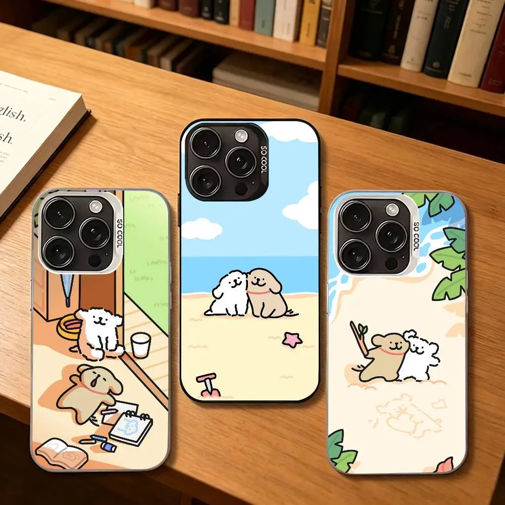 Niedliche L-Line Hunde-Paar-Handyhülle für iPhone 17, 16, 15, 14, 13 …