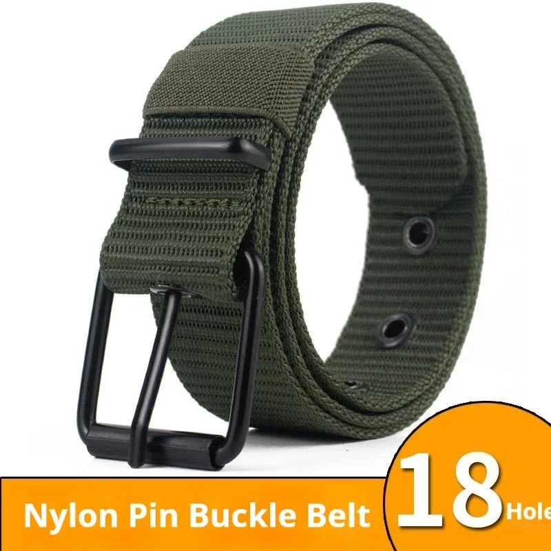 Perforated canvas belt, men\'s needle buckle belt, student youth Korean version, versatile jeans belt, military training, extende