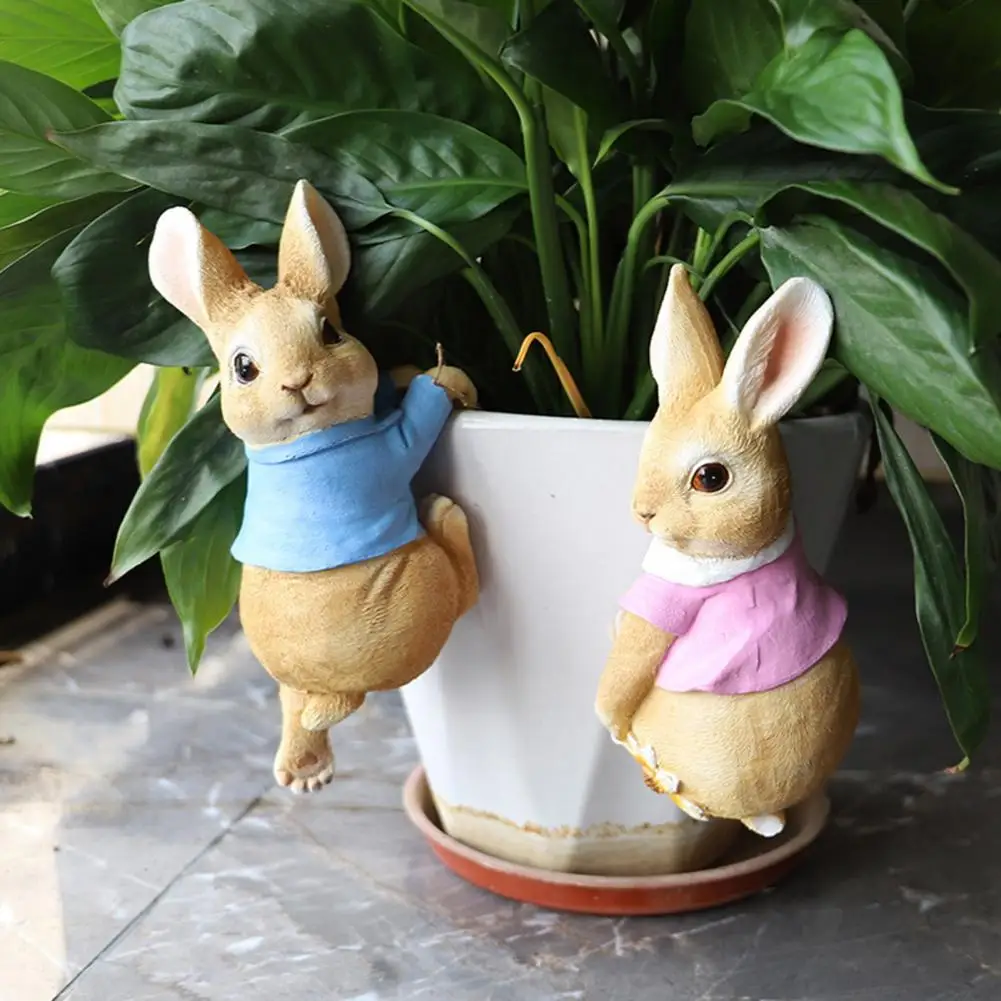 

Practical Rabbit Figurine Clear Carved Bright Color Anti-deformed Flower Pot Pendant Home Decor