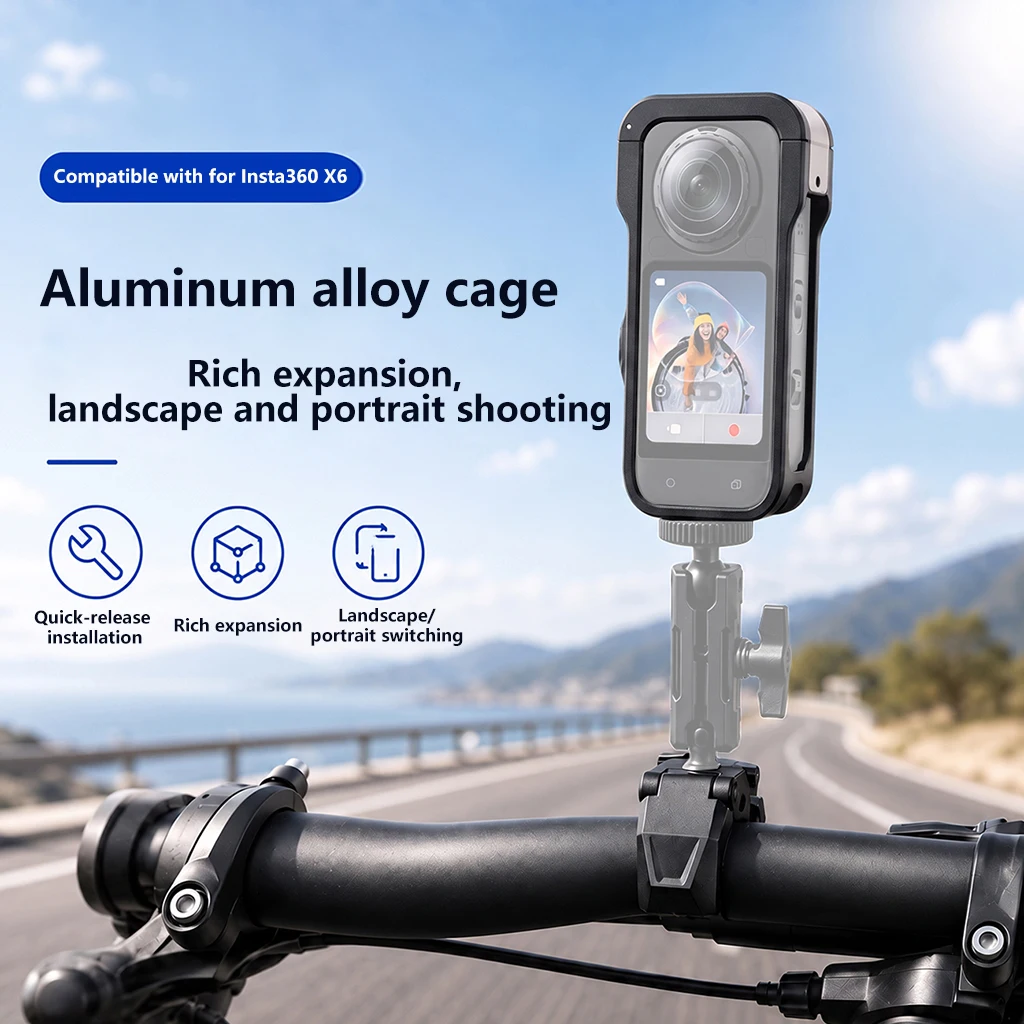 Für Insta360 X6 Schutzzubehör Aluminiumlegierungs-Käfig Silikonhülle Gehärtetes Glas Objektiv- und Bildschirmschutz für Vlog – Detail 18