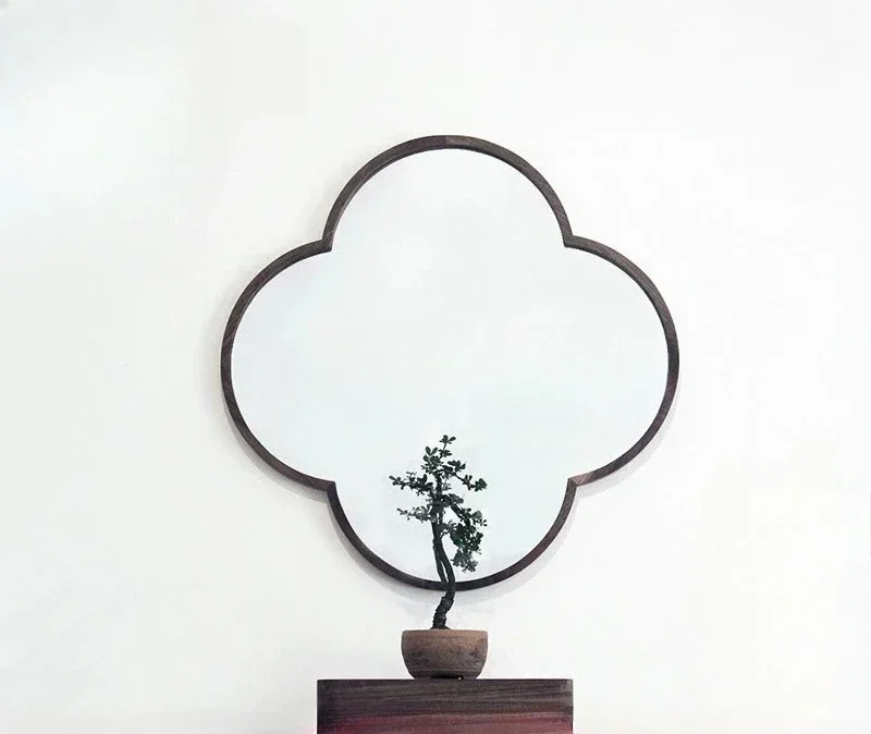 A Modern Chinese solid wood plum blossom wall-mounted makeup mirror decorative wall-mounted makeup mirror