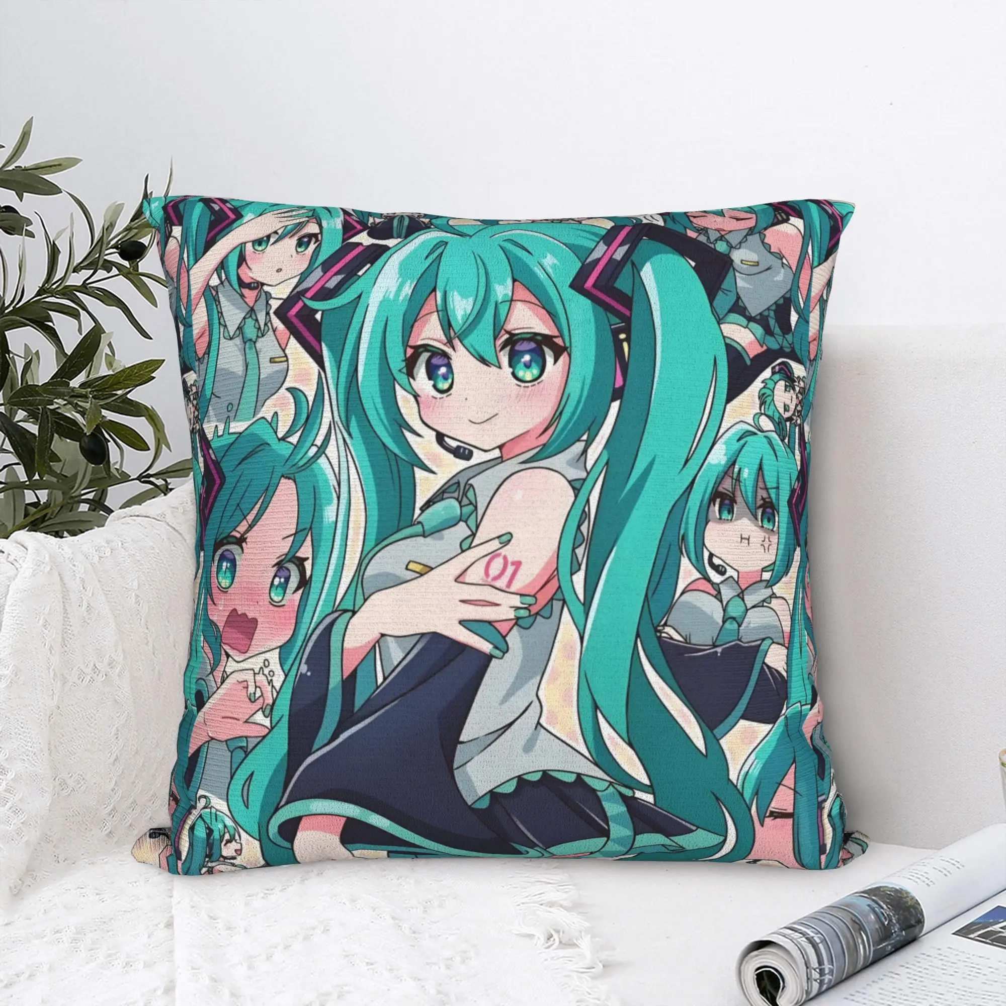 Nordic Style Hatsuned Mikues Cartoon Cushion Covers 40x40cm Velvet Voice Anime Pillow for Sofa Car Square Pillowcase Decoration