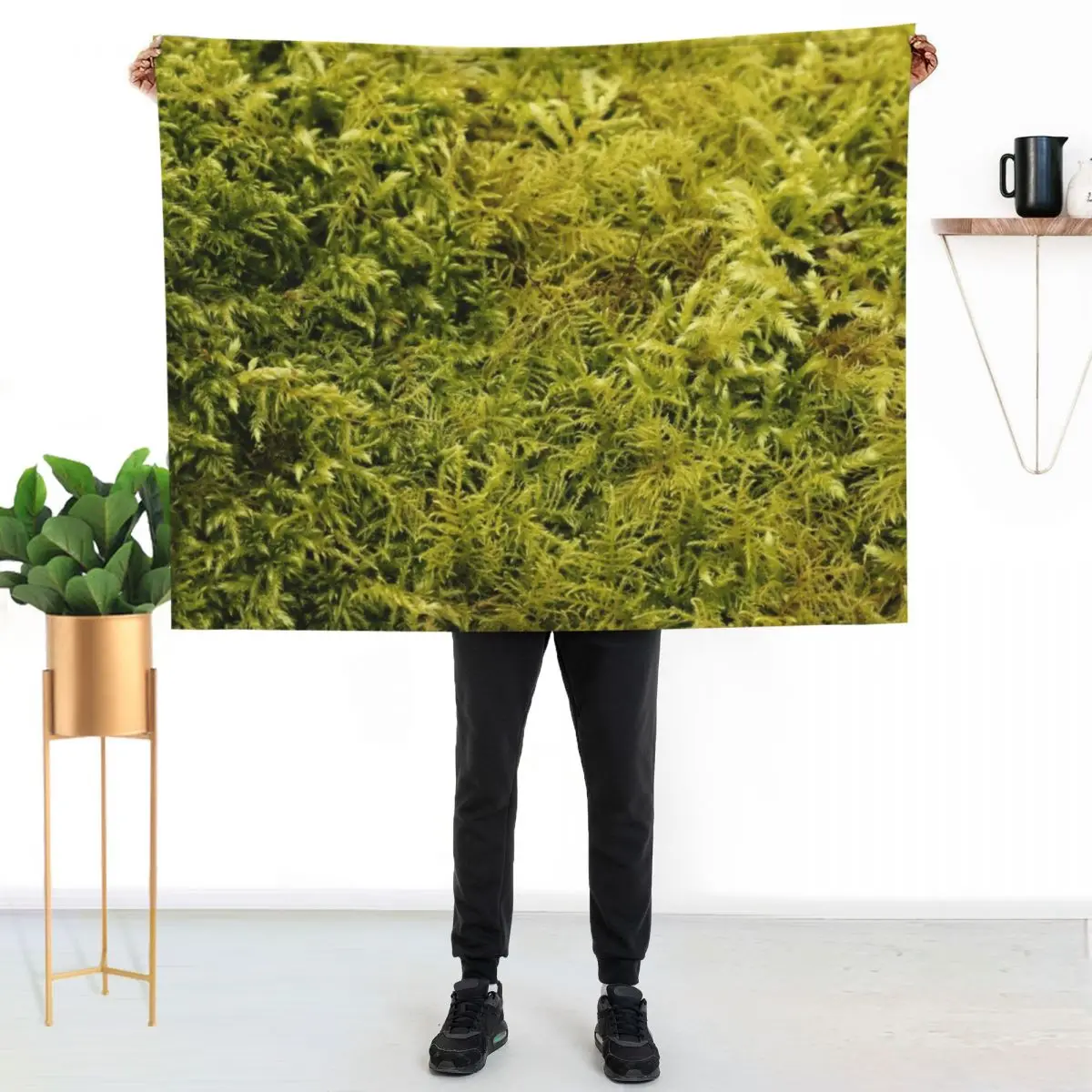 Green Moss Texture Throw Blanket Soft Sherpa Fleece Warm Blanket for Winter