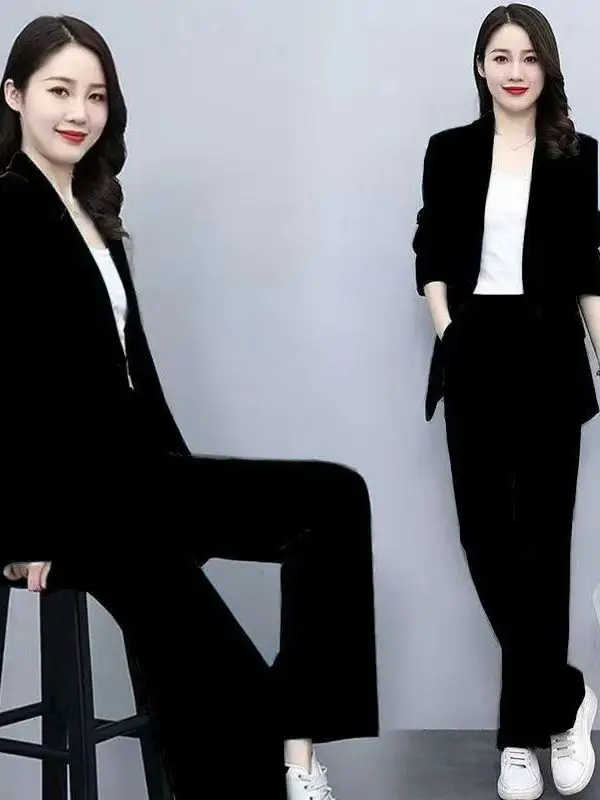 Fashionable Women's Suiting Two-Piece Set plus Size Wide Leg Pants Slimming Effect Spring Autumn New Arrival 2023
