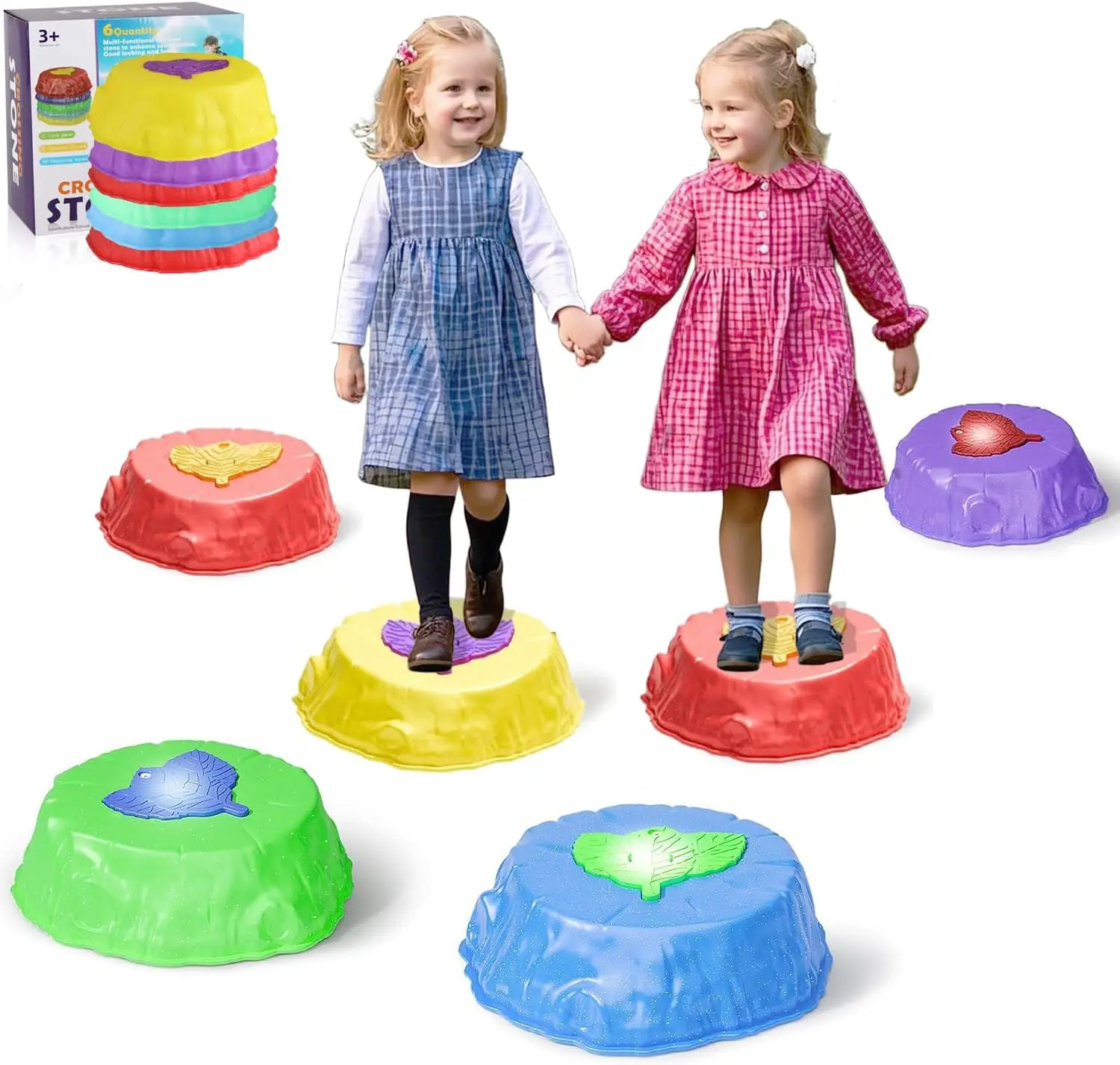 

6PCS Light up Stepping Stones for Kids Non-Slip Balance Sensory Stepping Stones for Indoor Outdoor Yard Beach Sport game Toy