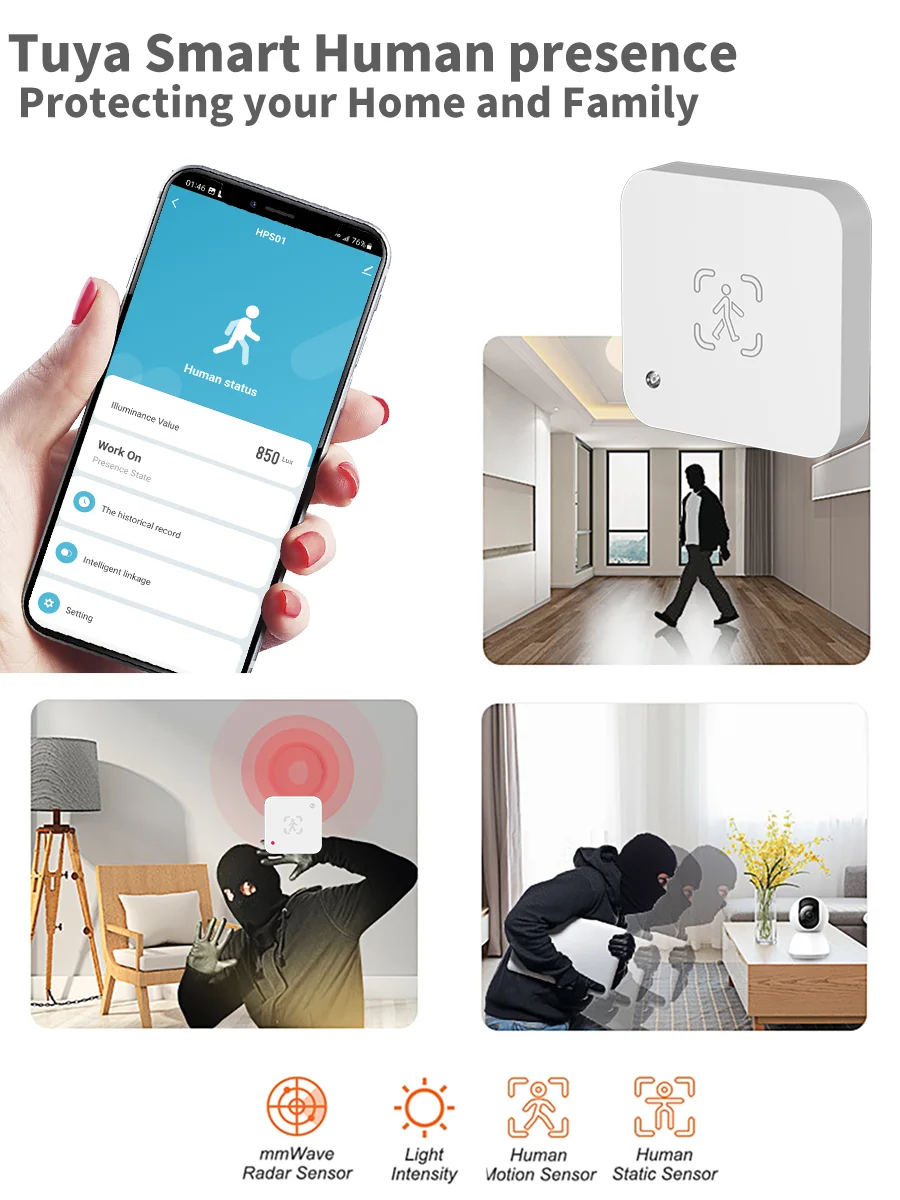 Tuya Zigbee WiFi Human Presence Sensor With Luminance Home Automation MmWave Radar Detector For Smart Life replace PIR Sensor