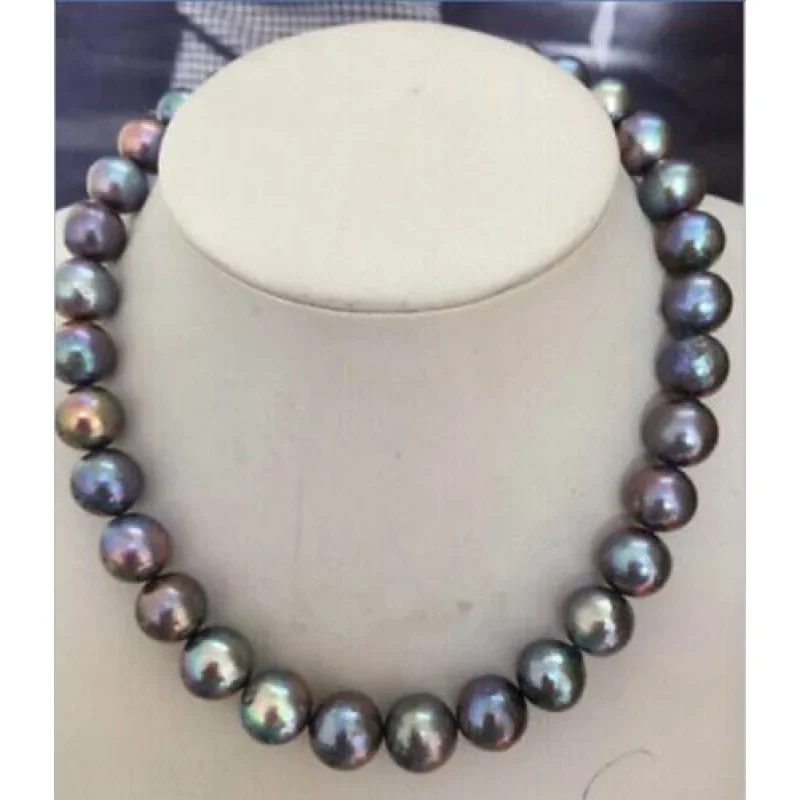 

HUGE PERFECT 12-13mm TAHITIAN BLA RED GREEN PEARL NELACE17.5"