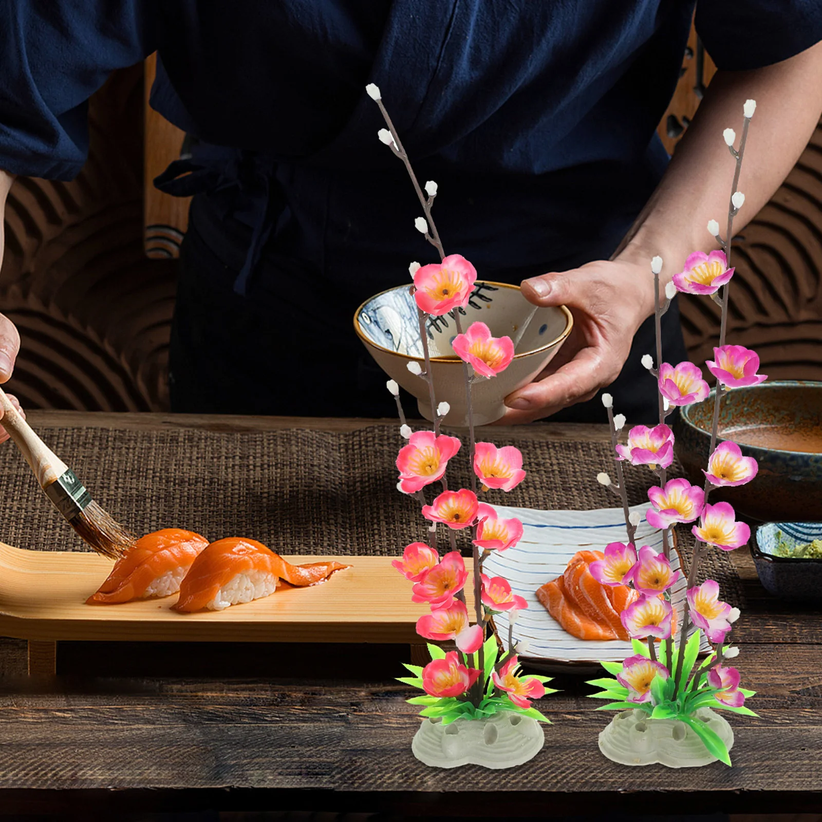 

4Pcs Artificial Flowers for Sushi Tray Decoration Fine Workmanship Fake Flower Plate Decor Creative Dining Table Enhancement