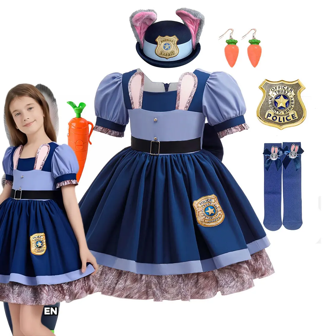 

Костюм для косплея Джуди Хоппс из «Храброго кролика» 2026 года, карнавальный наряд для девочек, униформа кроличьего офицера, платье, детская одежда