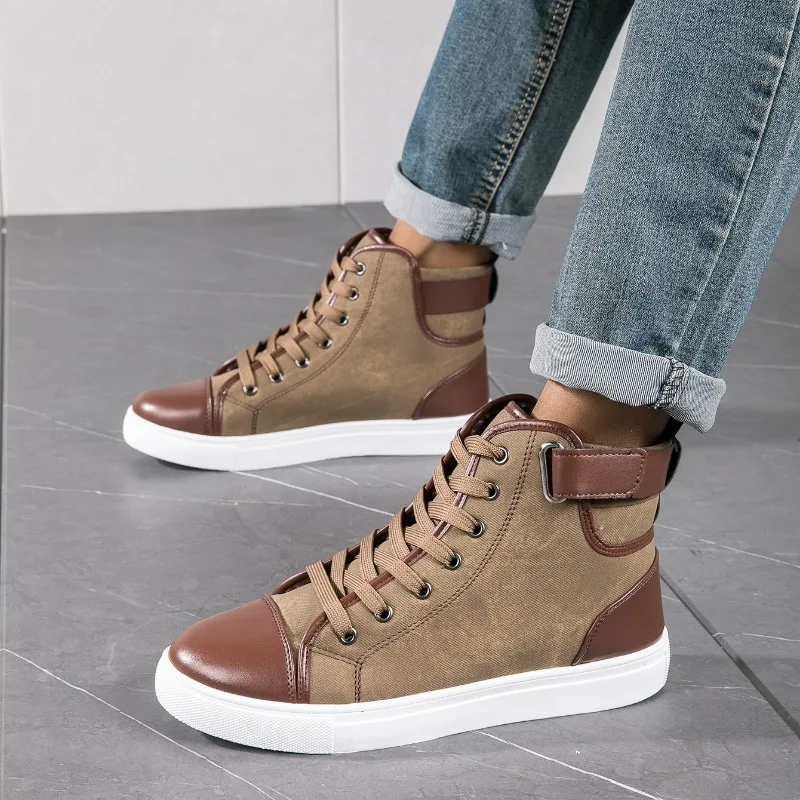 2024 High Top Sneakers Casual Shoes Leather Vulcanize Shoes for Men Spring Autumn Retro Men\'s Work Sneakers Hot Sell Mens Boots