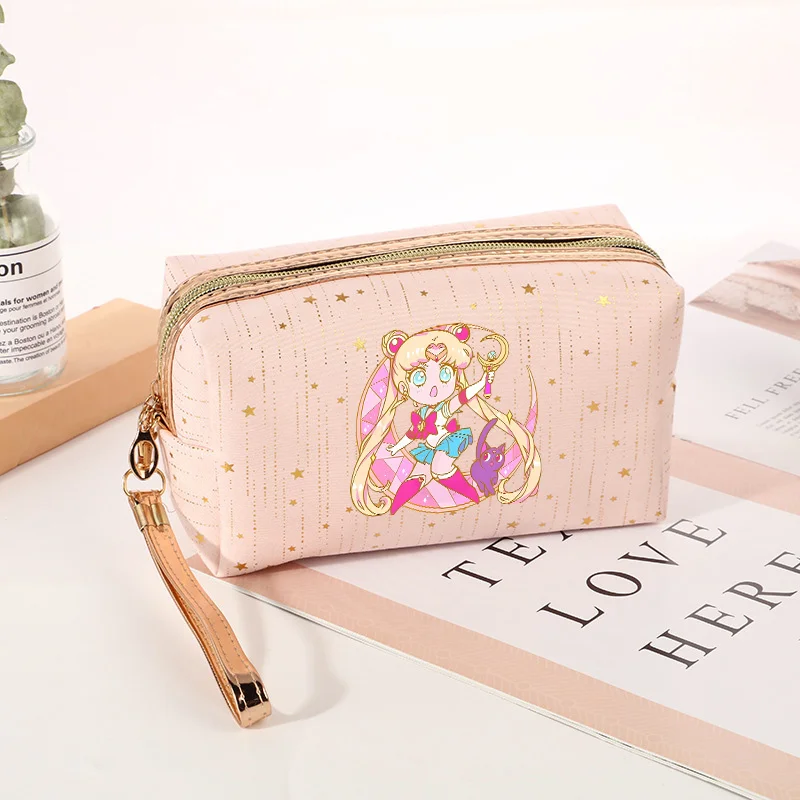 Sailor Moon Cosmetic Bag Women Anime Printed Large Capacity Toiletry Pouch Makeup Brushes Storage Bags Girls Zipper Handbag Gift