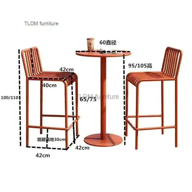 

Modern Simple Outdoor Courtyard Chair Balcony Leisure Negotiation Wrought Iron Bar Chair Stool Outdoor Table Chair Combination