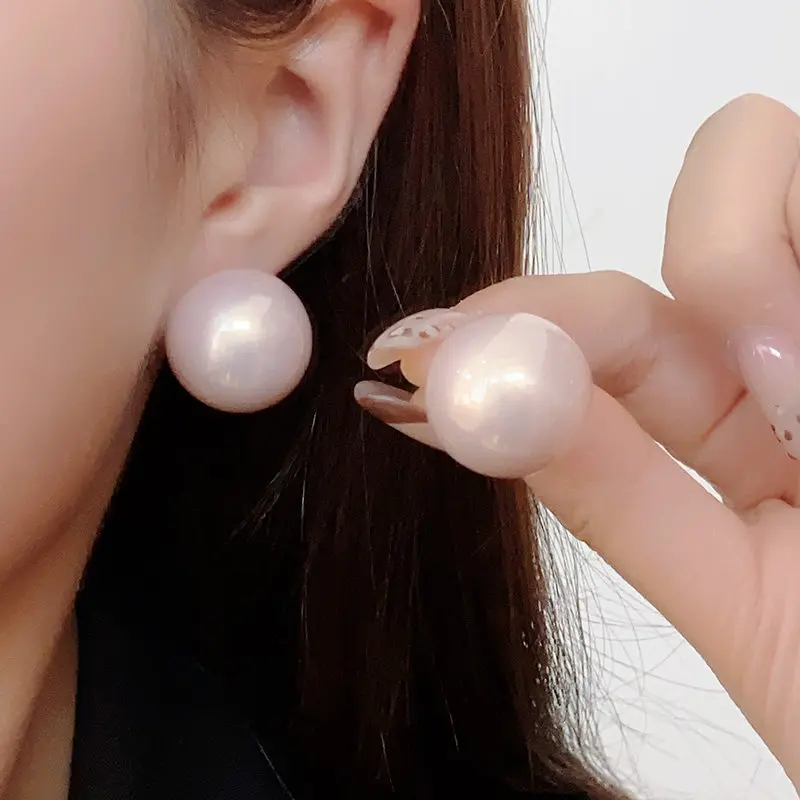 20mm Übergroße Kunstperlen Halbkreis-Ohrstecker Trendiges Accessoire für Frauen und Mädchen Einfacher Schmuck für den Alltag 2026 Stil – Detail 14