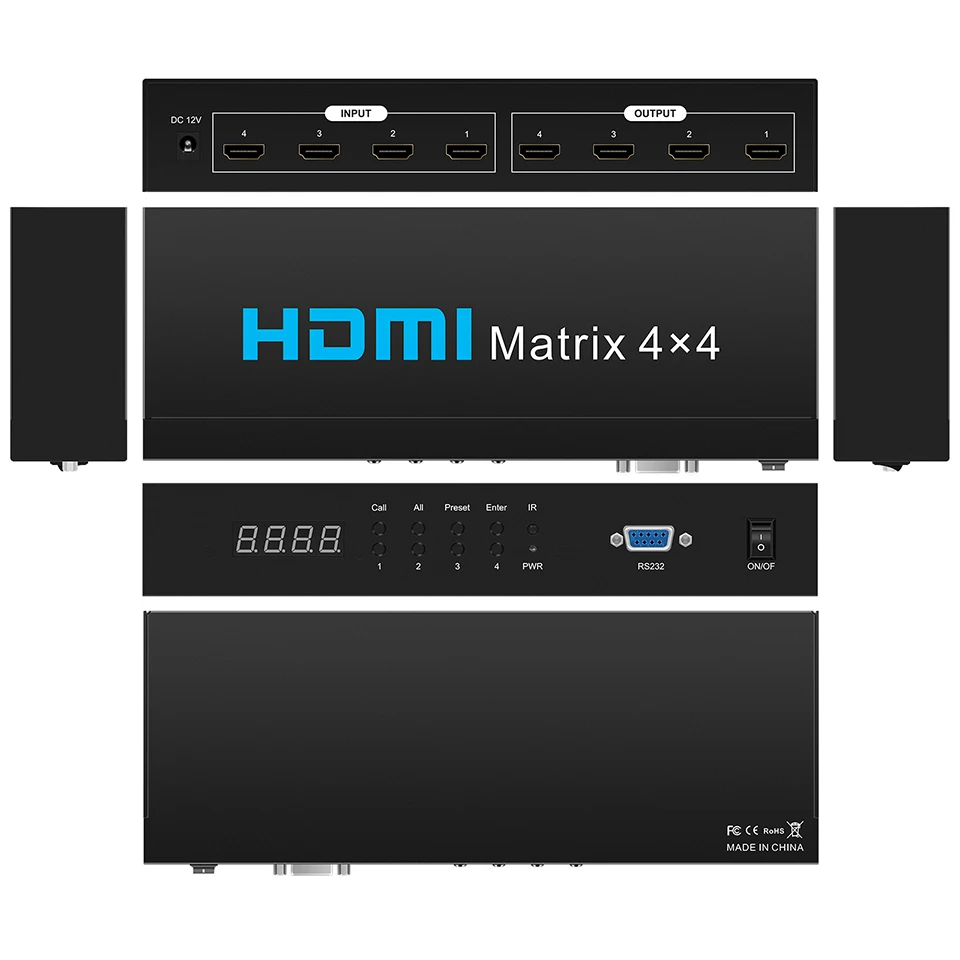 4K 30 Гц HDR HDMI 1.4 Матричный коммутатор 4X4 HDMI 4 в 4 выхода HDMI-переключатель-сплиттер с RS232 и пультом дистанционного управления HDCP1.4