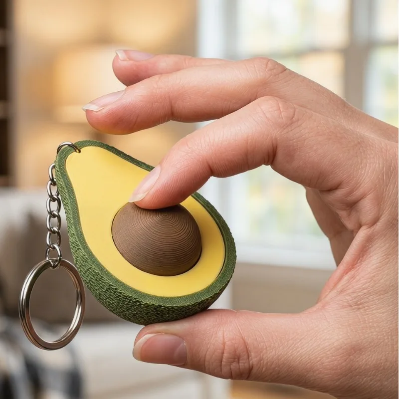 3D Printed Avocado Fidget Clicker Keychain Portable Sensory Stress Relief Toy KeyChain Cute Backpack Pendant Anti Anxiety Gift